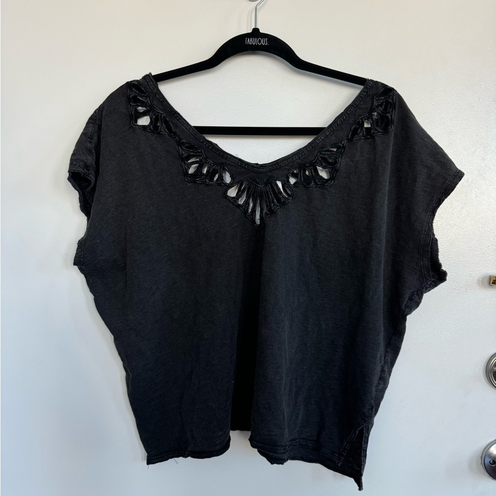 Free People Black Cutout Short Sleeve Top